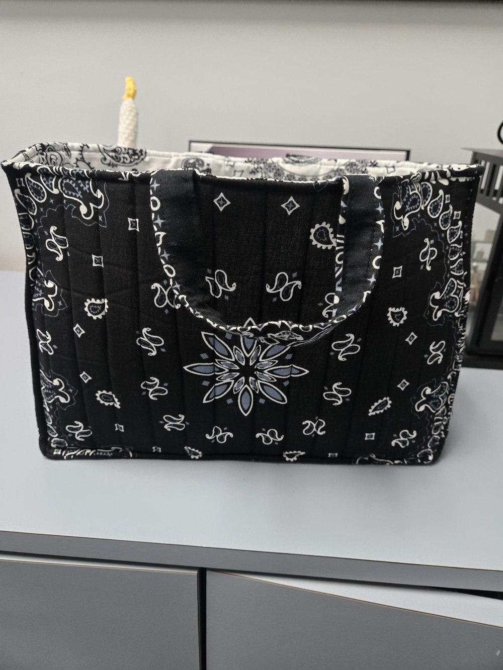 Handmade Black Bandana-Patterned Quilted Tote Bag